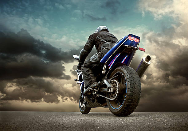 Man seat on the motorcycle under sky with clouds Man seat on the motorcycle under sky with clouds motorized vehicle riding stock pictures, royalty-free photos & images