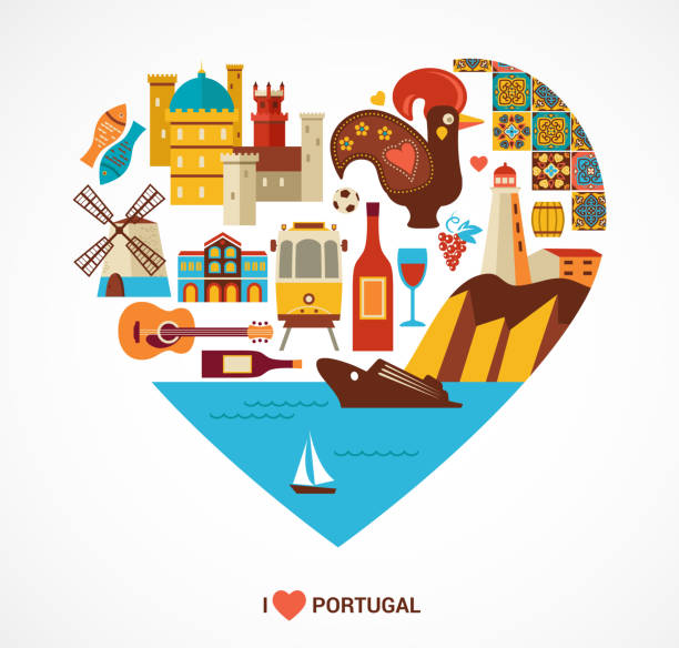 포르투칼 사랑입니다 통해 심장 아이콘-벡터 - portuguese guitar stock illustrations
