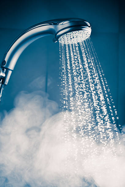 contrast shower contrast shower with water stream, blue tonning steam stock pictures, royalty-free photos & images