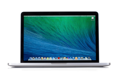 Las Vegas, USA - August 10, 2014: A isolated photo of the new 13 inch MacBook Pro Retina. The MacBook Pro is a line of Macintosh portable computers by Apple Inc.,