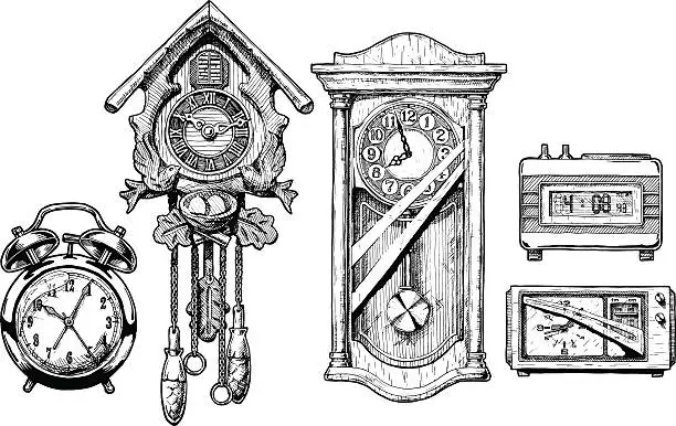 Vector illustration of Illustration of old clocks