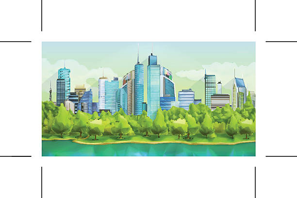ilustrações, clipart, desenhos animados e ícones de cidade e natureza paisagem - residential district backgrounds beauty blue