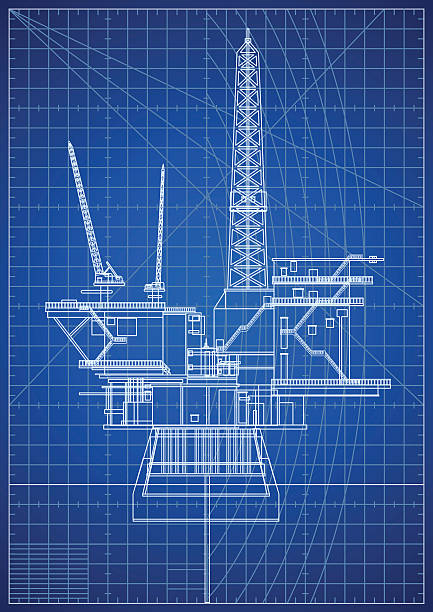 illustrazioni stock, clip art, cartoni animati e icone di tendenza di olio piattaforma cianografia - oil rig oil sea mining