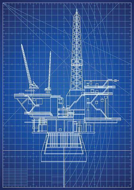 플랫폼에서 청사진을 엔진오일 - oil rig oil industry sea oil stock illustrations
