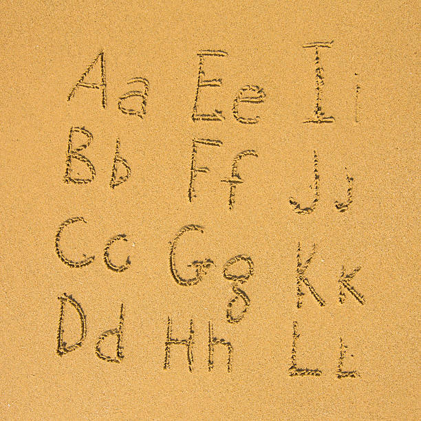istock Alphabet written on a sand beach (A-L) 506429265
