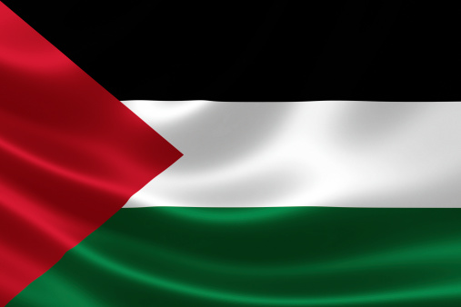 3D rendering of the Palestinian flag on satin texture.