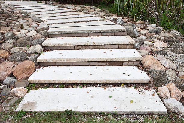 istock Cement block footpath in garden 506430595
