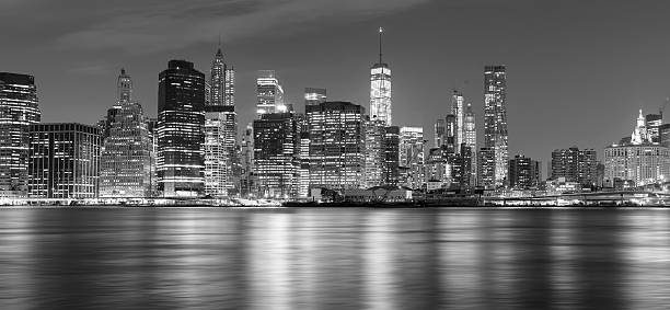 istock Black and white New York panorama at night, USA. 506430740