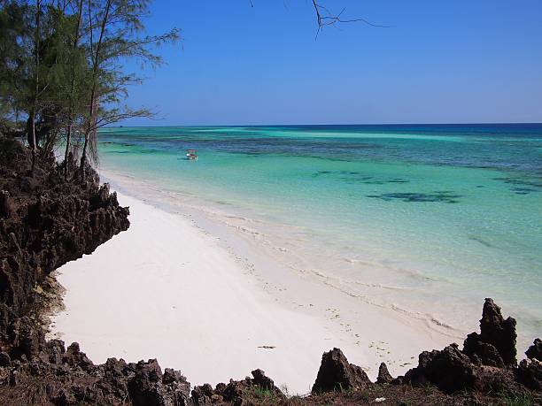 istock Turquoise sea, white sand, and coral rocks 506431678