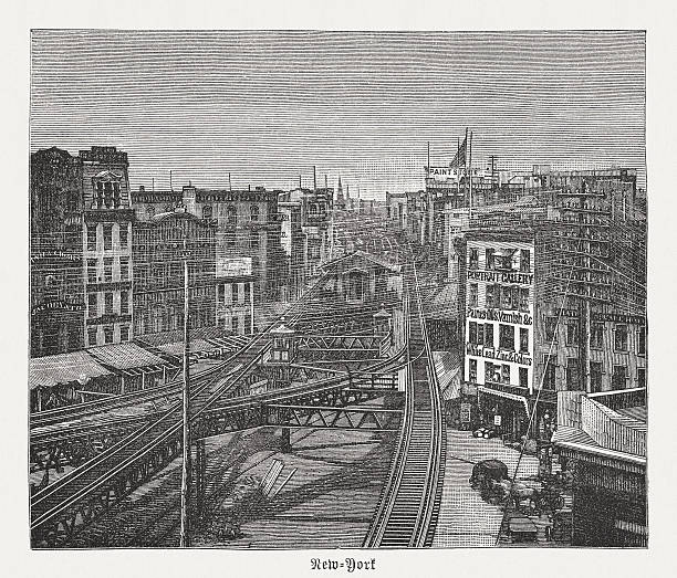 istock New York Elevated Railroad, wood engraving, published in 1882 506432832