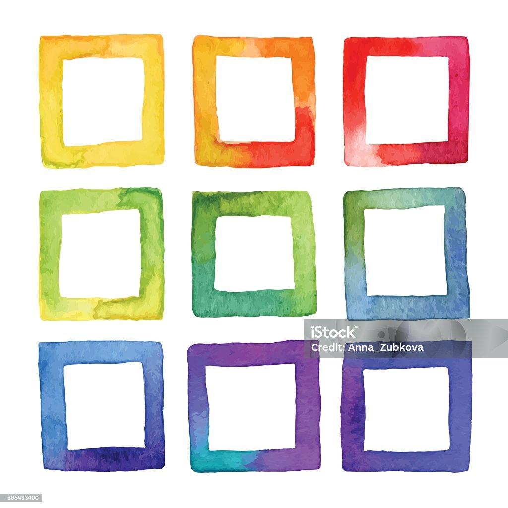 Set of vector coloful watercolor squares for your design. Set of vector colorful watercolor squares for your design. Watercolor design elements isolated on white background. Border - Frame stock vector