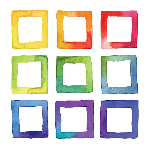Vector illustration of Set of vector coloful watercolor squares for your design.