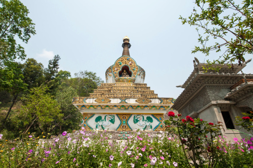 Gangtok, Siklim,India - April 7, 2013 : Pagoda in Ranka (Lingdum or Pal Zurmang Kagyud) Monastery in Gangtok. This is the peaceful, exquisite place and has a certain aura about it.