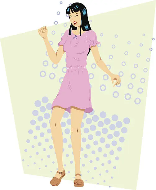 Vector illustration of Lovely Asian girl happy dancing funky 3