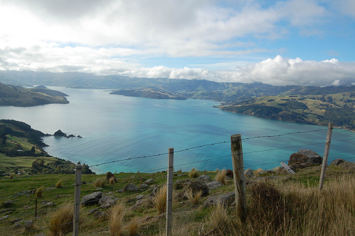 The dramatic scenery of Akaroa Harbour, South Island, New Zealand