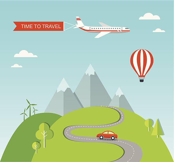 Travel illustration with landscape vector art illustration