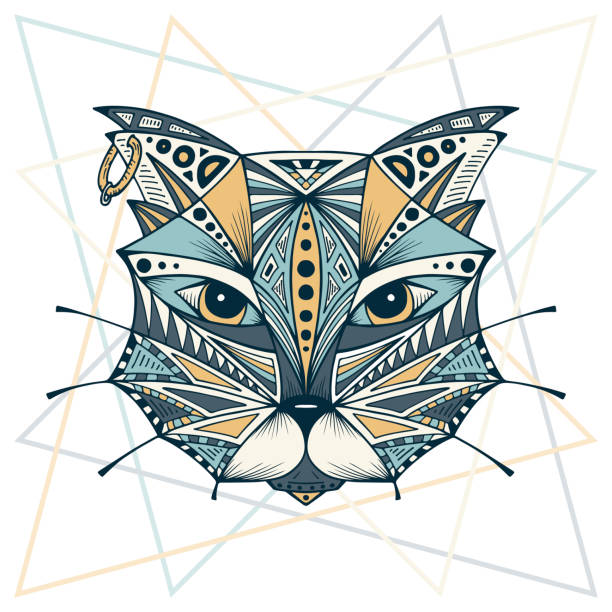 istock Ethnic animal. Tribal patterned Cat. Cat head. Hand drawn illustration 506435840