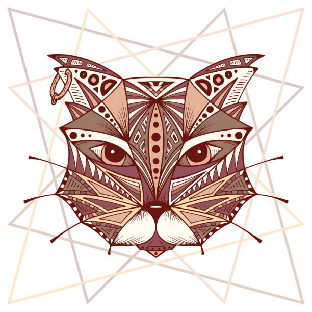 istock Ethnic animal. Tribal patterned Cat. Cat head. Hand drawn illustration 506435878