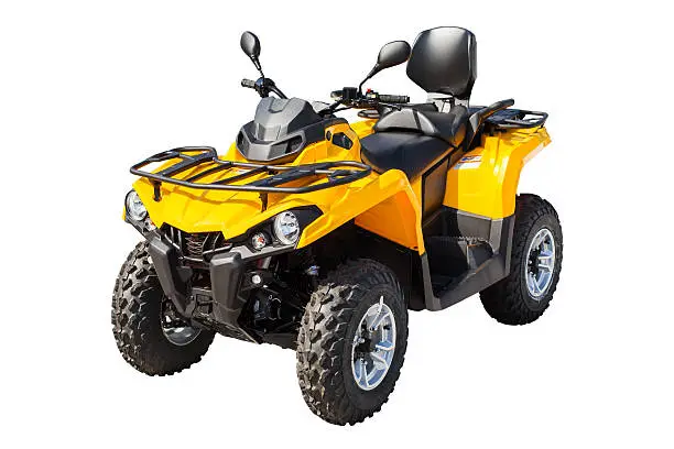 Yellow ATV quadbike isolated on white background with clipping path