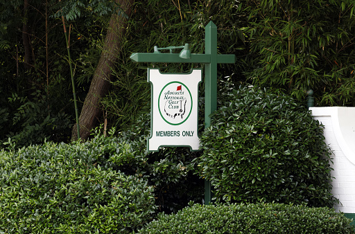 Augusta, GA, USA - May 15, 2015: An entrance to the Augusta National Golf Club in Augusta, Georgia. The Augusta National Golf Club is a private country club and home to the annual Masters PGA tournament.