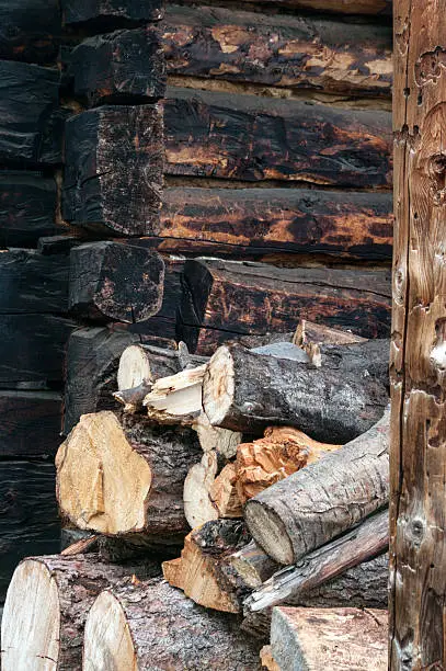Firewood stacked at a Log home in Alaska