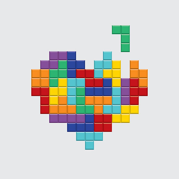 dzień valentines karty. gry wideo pikseli kolorowe serca. - nerd technology old fashioned 1980s style stock illustrations
