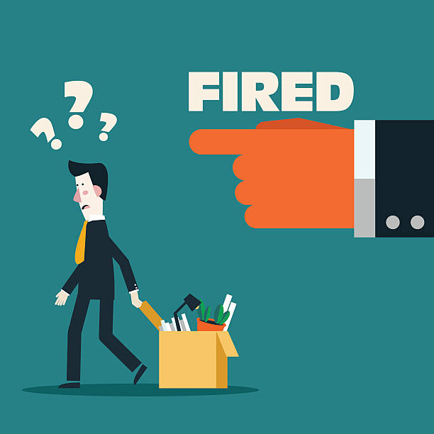 Dismissed frustrated business man carrying box with her things Dismissed frustrated business man carrying box with her things. Angry boss firing employee. Unemployment, crisis, jobless and employee job reduction concept vector design.  depression behavior businessman economic depression stock illustrations