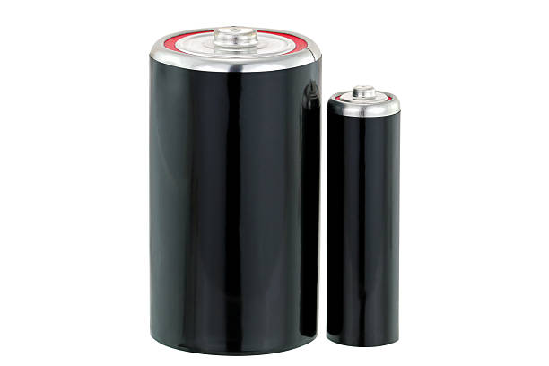 istock Black Dry cell D and AA size battery in black 506444702