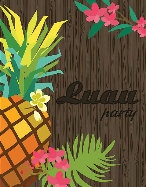 Birthday party card Aloha party. Birthday party invitation with pine apple luau stock illustrations