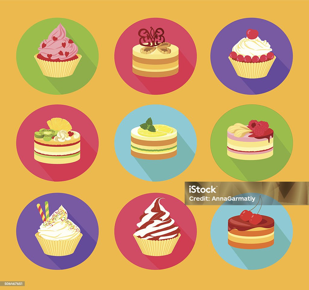 Cakes icon set Collection of delicious cakes. Vector Flat Design stock vector