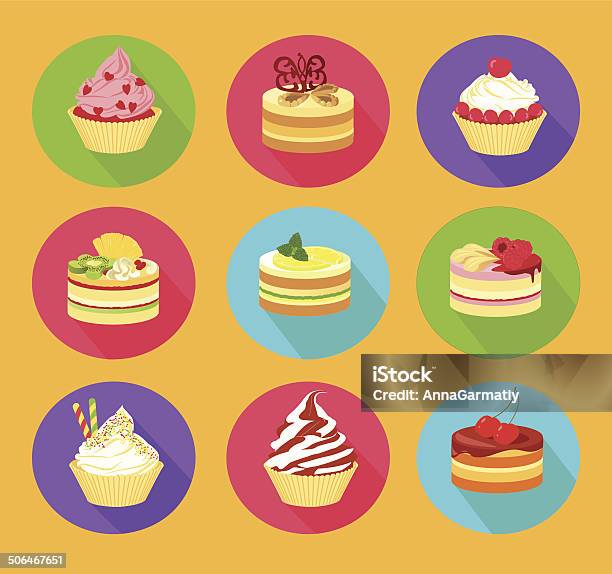 Cakes Icon Set Stock Illustration - Download Image Now - Flat Design, Fruitcake, Almond Cake