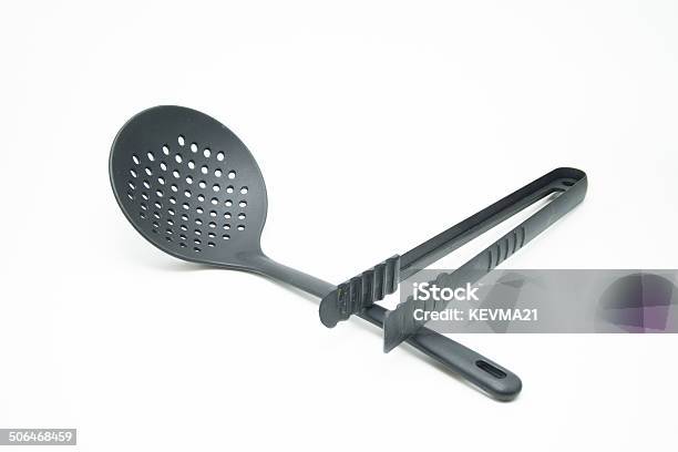 Black Skimmer And Grill Tong On White Background Stock Photo - Download Image Now - Black Color, Domestic Kitchen, Domestic Life
