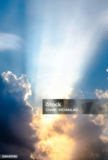 Blue Sky And Clouds Rich In Dark Clouds Rays Of Light Stock Photo - Download Image Now