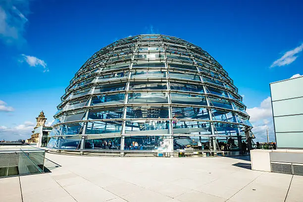 Reichstag building with dome in Berlin, Germany.