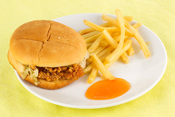 istock Close up crispy chicken burger with french fried 506471521