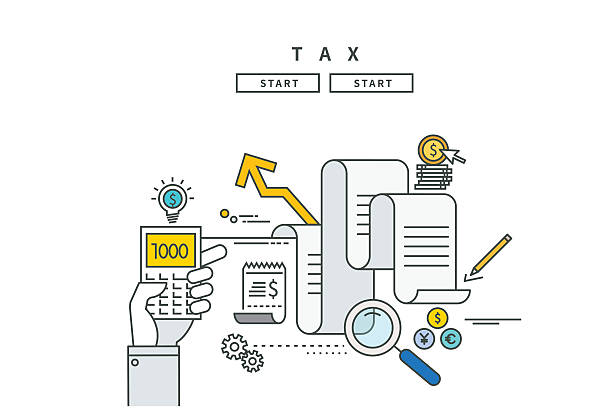 simple line flat design of tax, modern vector illustration - kişisel finans illüstrasyonlar stock illustrations