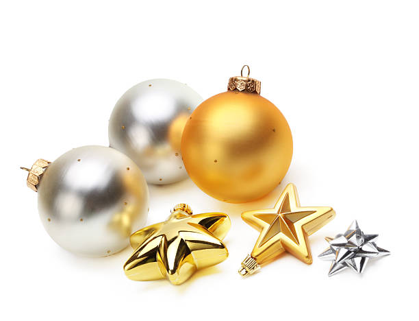 istock Gold  and silver Christmas balls with stars 506472787