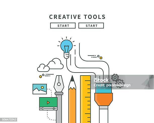 Simple Tools Design Simple Line Flat Design Of Creative Tools Modern Vector Illustration ...