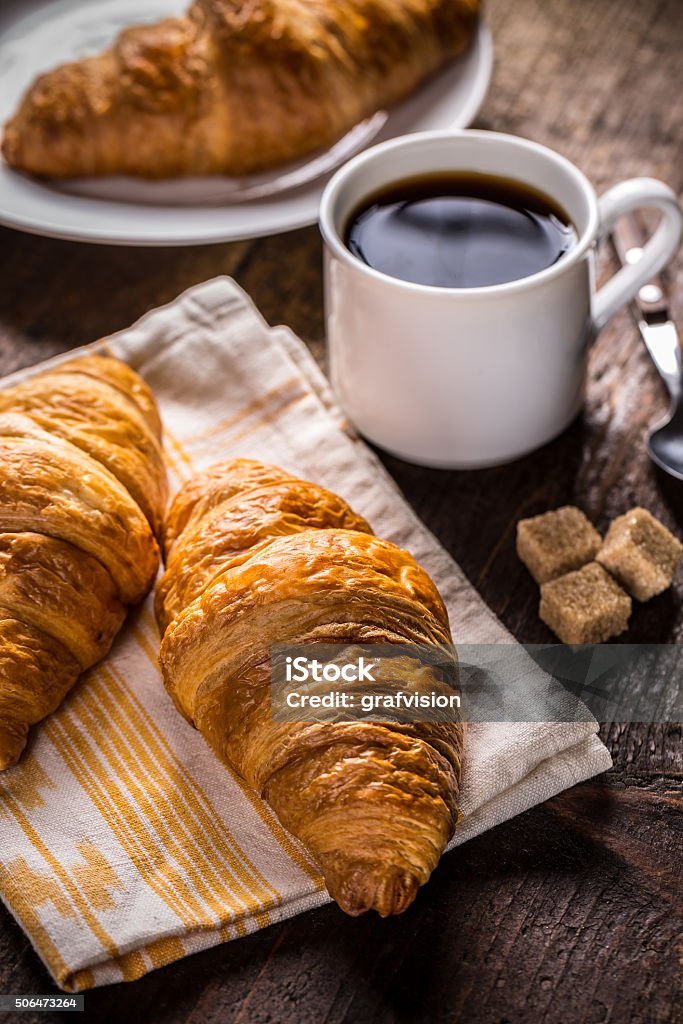 Coffee and croissant Cup of coffee and croissant Baked Stock Photo