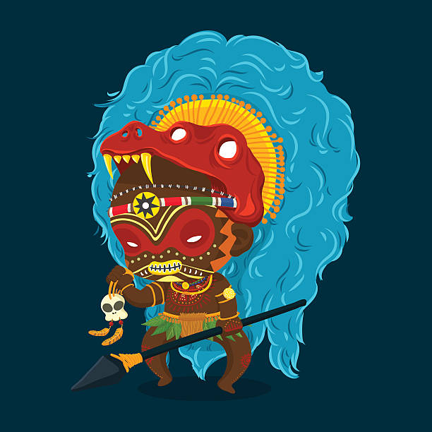 African Tribe Shaman Cartoon Character Vector Illustration of African Tribe Shaman with Spear and Skull Cartoon Character african warriors stock illustrations