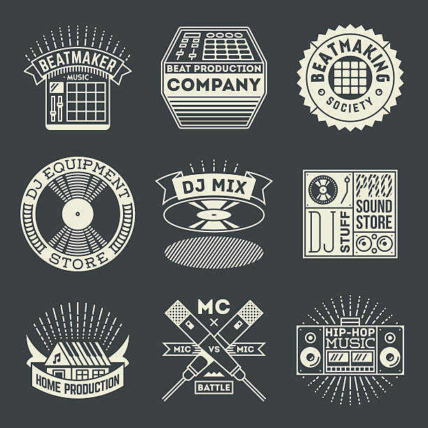 hip-hop-musik insignien logos vorlage-set. - drum dance music arts and entertainment stock-grafiken, -clipart, -cartoons und -symbole