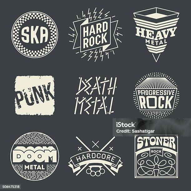 Rock Music Styles Genres Logotypes Set 1 Stock Illustration - Download Image Now - Ska, Music, Badge