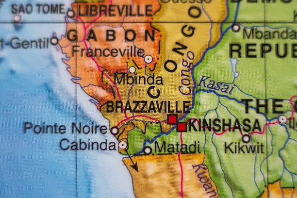 Photo of a map of Congo and the capital Brazzaville .