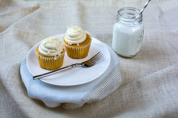 istock Two French Vanilla Cupcakes and a mason mug  milk 506476524