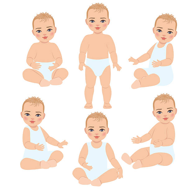 귀여운 아기 설정합니다. - blond hair baby baby girls white background stock illustrations