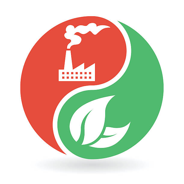 ilustrações, clipart, desenhos animados e ícones de yin yang conceito de ambiente natural e a poluição industrial - recycling symbol recycling symbol religious icon