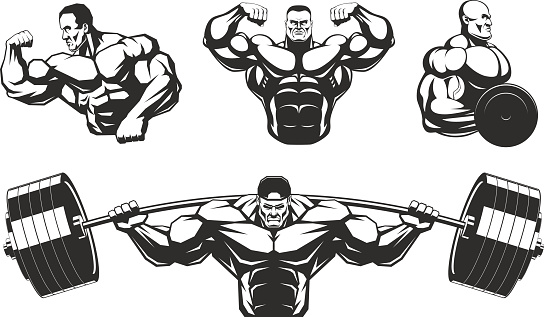 Vector illustration, silhouettes athletes bodybuilding, on a white background, contour