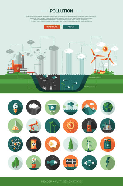 плоский дизайн экологической иконки и элементы, заголовки и инфографику - factory green industry landscape stock illustrations