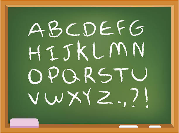 Chalkboard alphabet Hand drawn chalk alphabet on a chalkboard transparent board stock illustrations