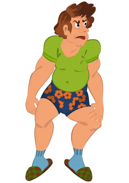 Vector illustration of Cartoon man in underwear and green t-shirt